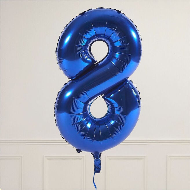 Blue Number 8 Giant Foil Helium Balloon INFLATED 
