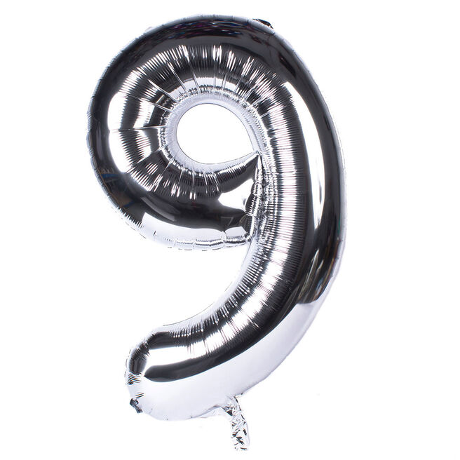 Silver Number 9 Foil Giant Helium Balloon (Deflated)