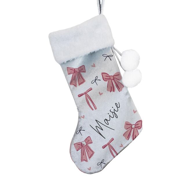 Personalised Pink Bow Christmas Stocking,  Personalised Pink Bow Christmas Stocking