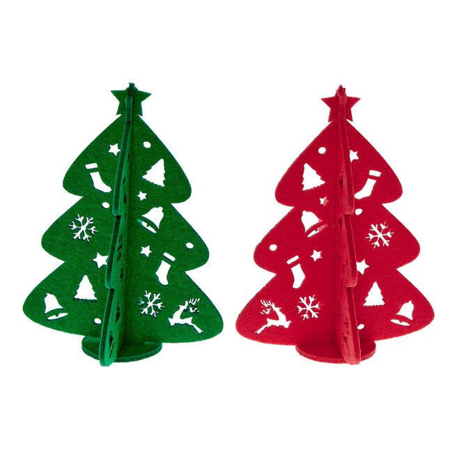 Red & Green Felt Christmas Trees - Pack of 4