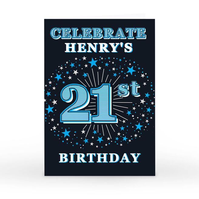 Personalised 21st Birthday Invitation - Blue Stars