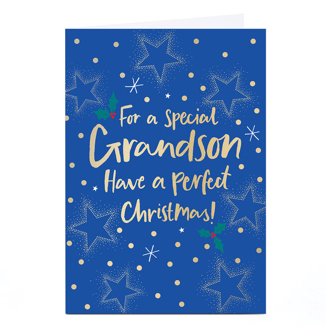 Christmas Card - Blue Stars For A Special Grandson