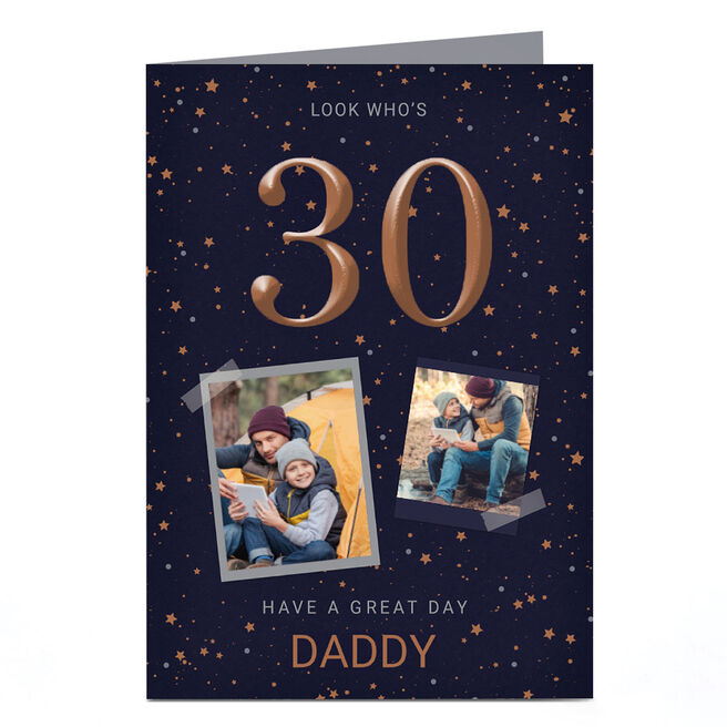 Photo Birthday Card - Bronze Stars, Daddy 30, Editable Age
