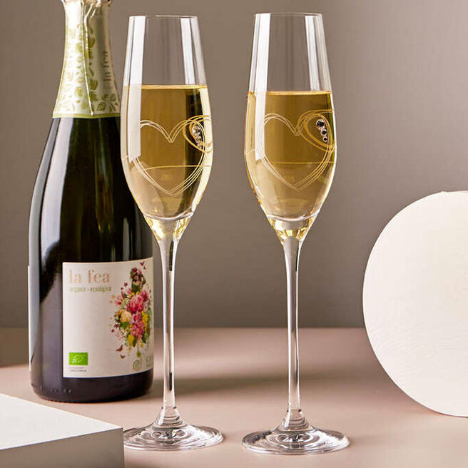 Diamante String Of Love Champagne Flute Pair