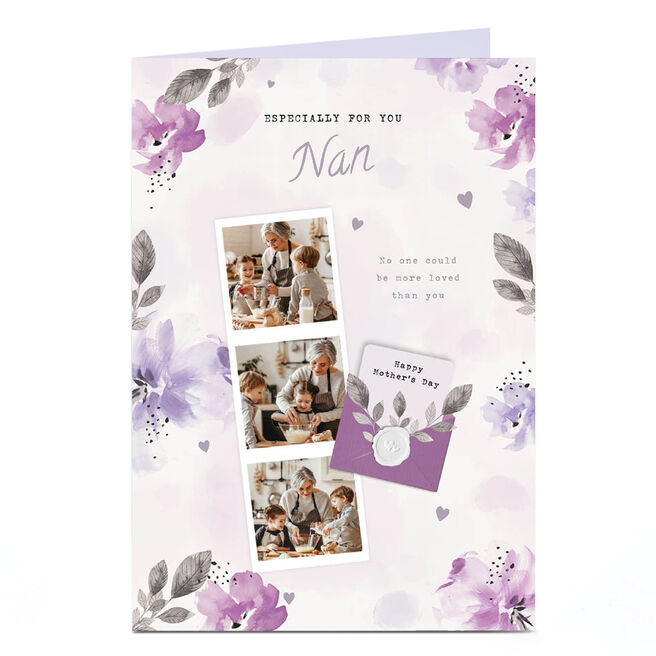 Personalised Mother's Day Card - 3 photos with lilac flowers - Nan