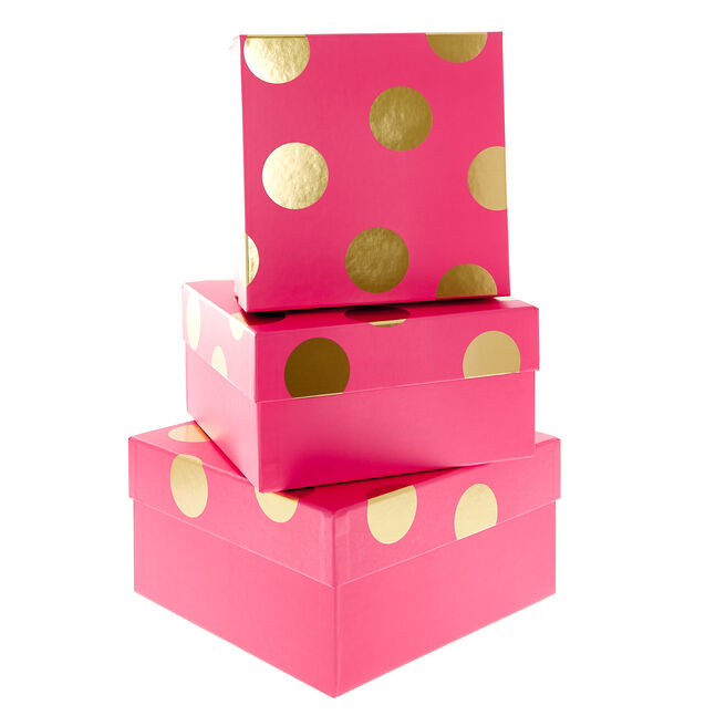 Pink & Gold Polka-Dot Gift Boxes - Set Of 3