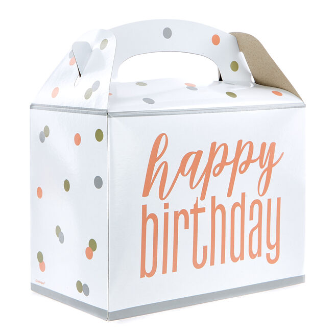 Rose Gold Happy Birthday Party Boxes - Pack Of 6 
