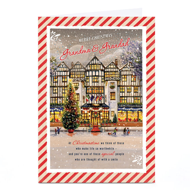 Personalised Christmas Card - Snowy Village Scene, Grandma & Grandad