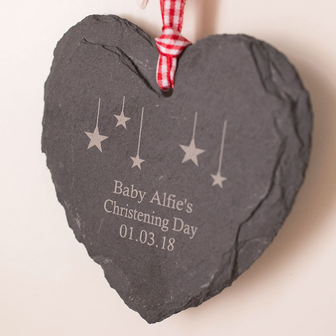 Buy Personalised Engraved HeartShaped Slate Hanging Sign Christening