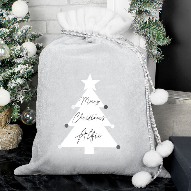 Personalised Silver Pom-Pom Christmas Tree Sack