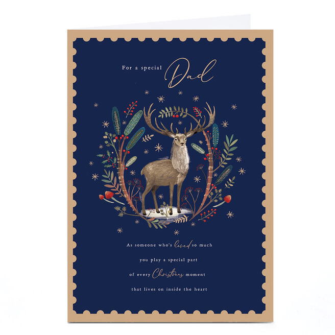 Personalised Christmas Card - Navy Blue with Stag, Dad