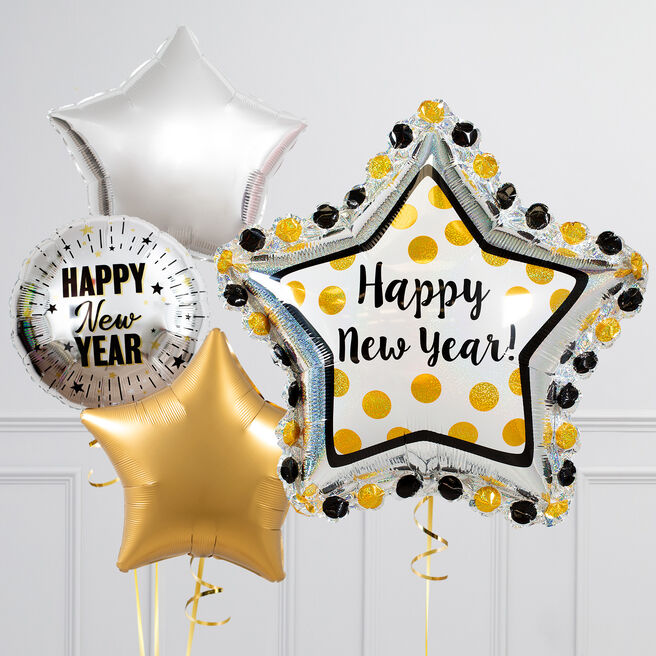Ring In The New Year Supershape & Foil Balloon Package - Delivered Inflated!