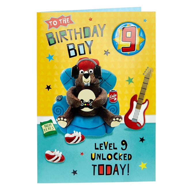 9th Birthday Card - Level 9 Unlocked (With Badge)