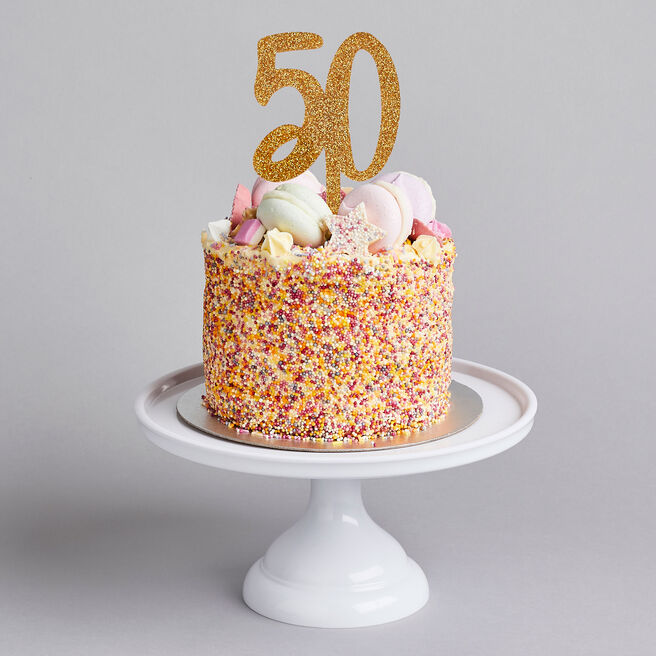 Metallic Gold Number 50 Glitter Acrylic Cake Topper