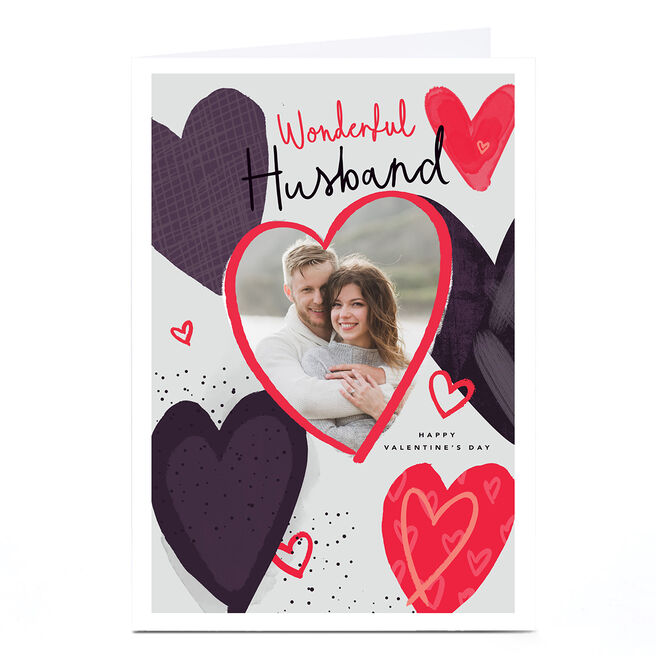Photo Valentine's Day Card - Red and Black Hearts, Wonderful Husband