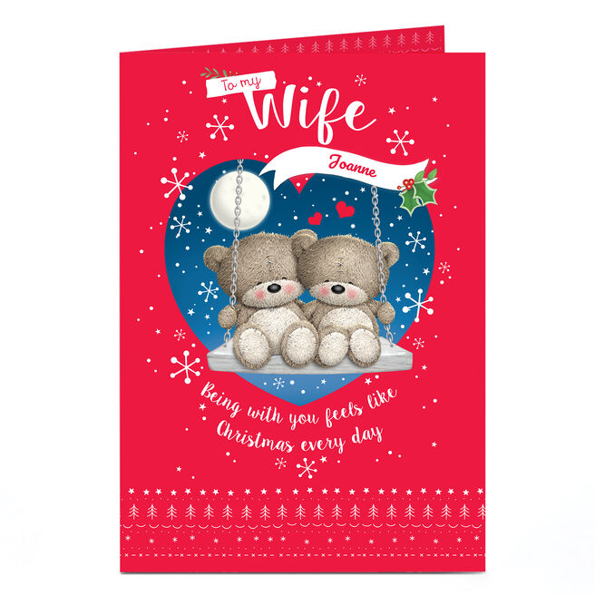 Personalised Christmas Card - Hugs Bear, To My Wife