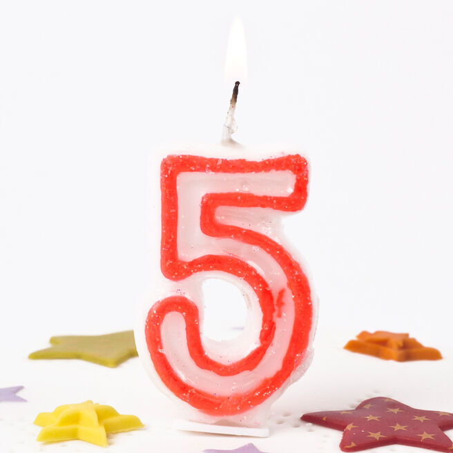 Pink Glittery Number 5 Birthday Candle