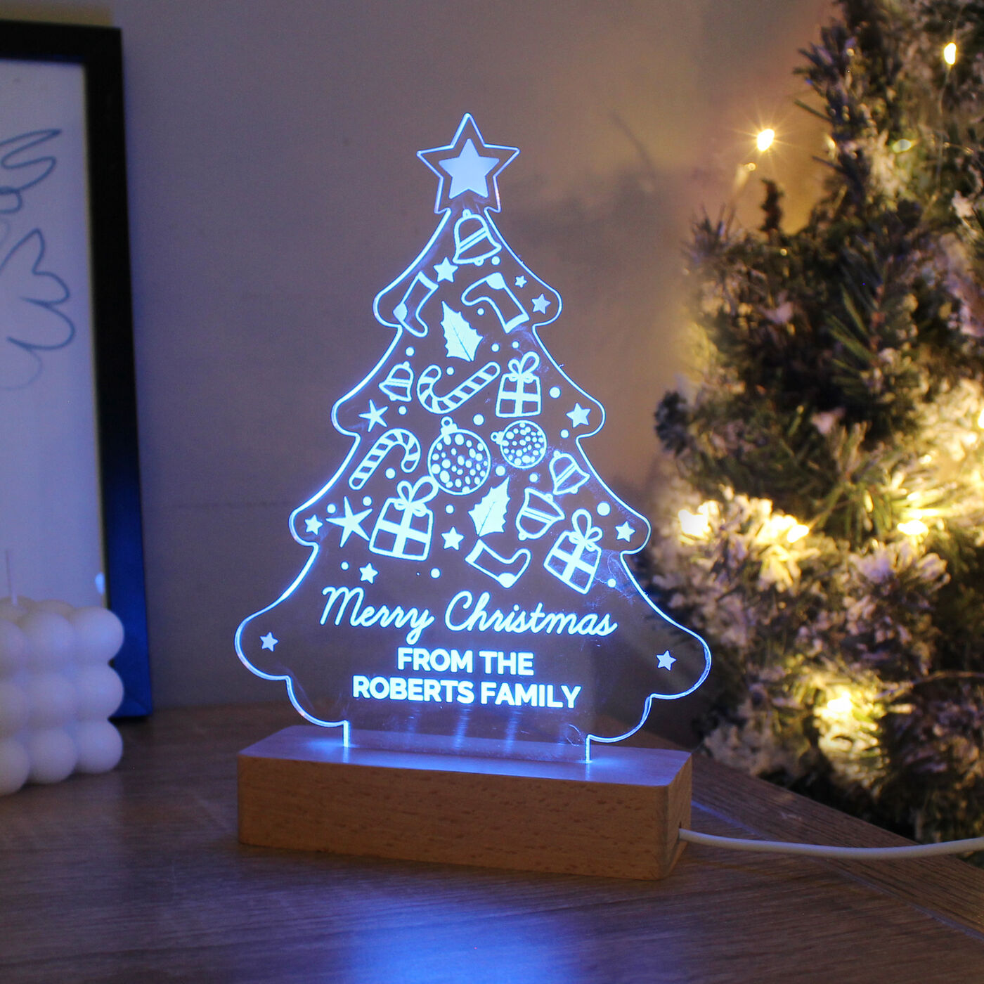 Buy Personalised Christmas Tree Wooden Based LED Light for GBP 23.99