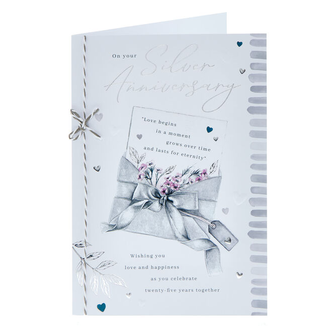 Flowers & Envelope Silver 25th Wedding Anniversary Card