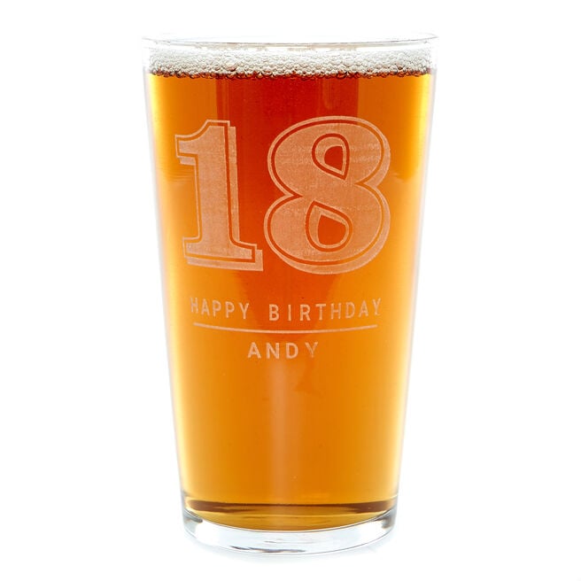 Personalised 18th Birthday Pint Glass - Any Name & Message