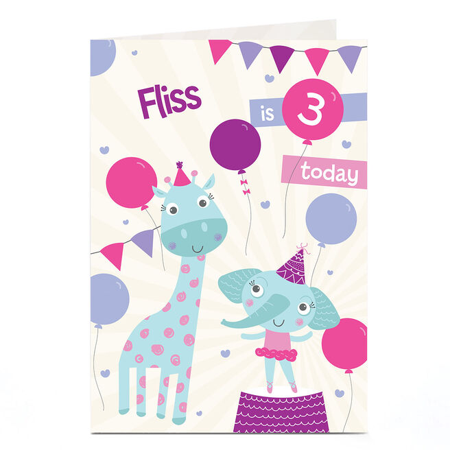 Personalised Editable Age Birthday Card - Cute Party Animals