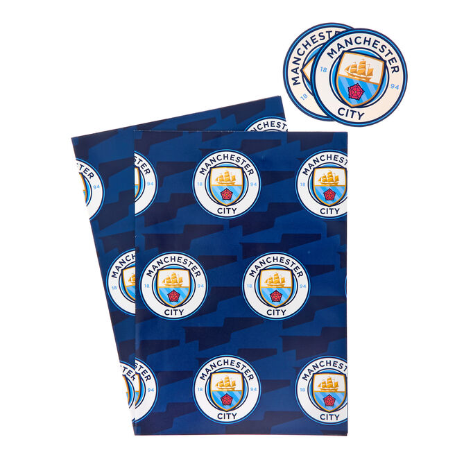 Manchester City Wrapping Paper - 2 Sheets & 2 Tags