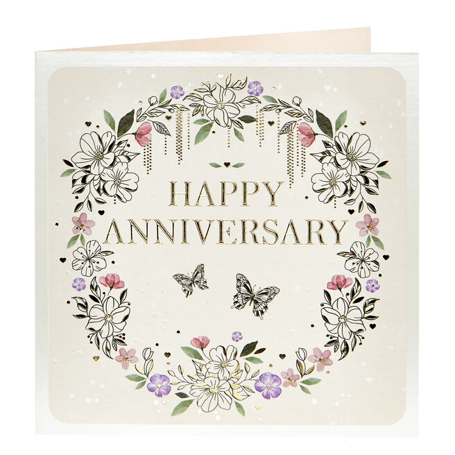 Anniversary Card - Flowers & Butterflies 