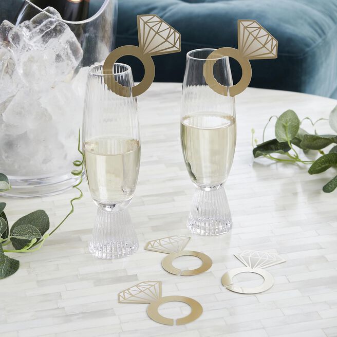 Diamond Ring Glass Decorations - Pack of 12