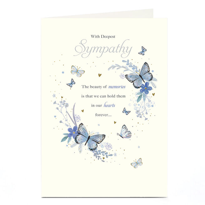 Personalised Sympathy Card - Blue Butterflies with words 