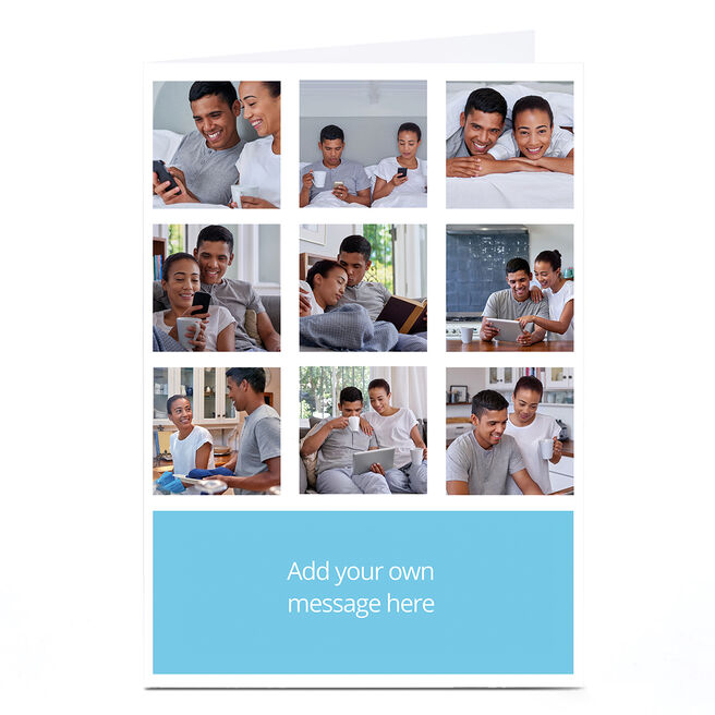 Photo Card - 9 Photos Any Message Blue