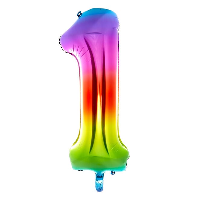 Giant Rainbow Number 1 Foil Helium Balloon - DEFLATED
