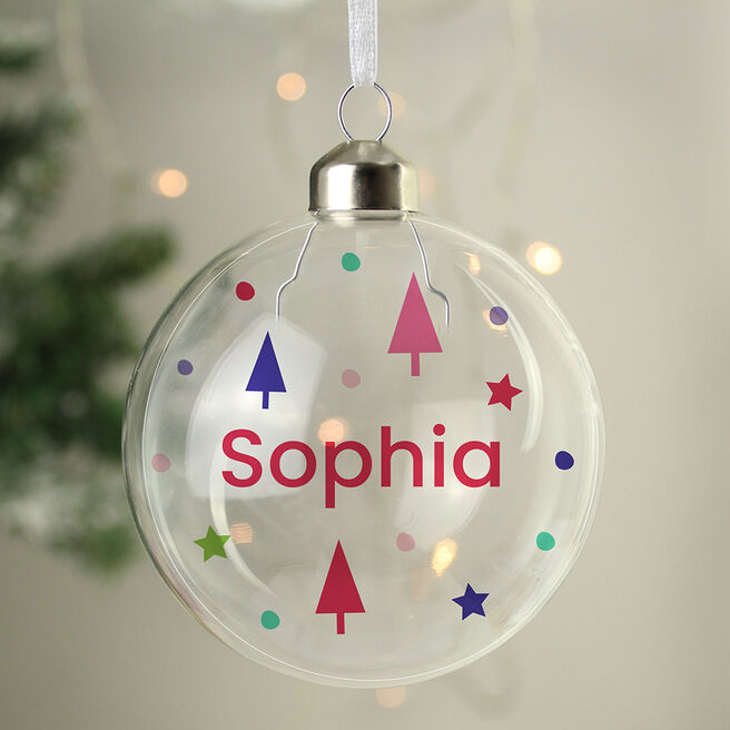 Personalised Christmas Tree Patterned Glass Bauble