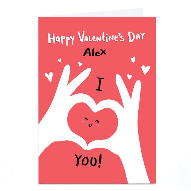 A4 Personalised Hew Ma Valentine's Day Card - Heart Hands