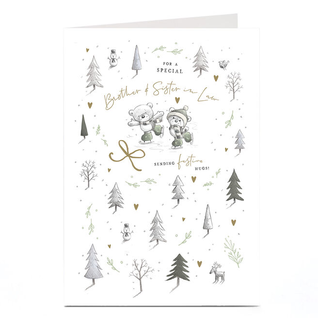 Hugs Christmas Card - Bears Skating, For A Special Brother & Sister In Law