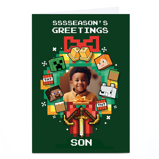 Photo Minecraft Christmas Card - Green Sssseason's Greetings