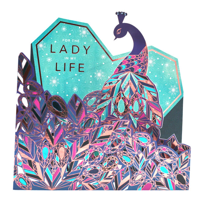 Exquisite Collection Christmas Card - Lady In My Life, 3D Peacock Card