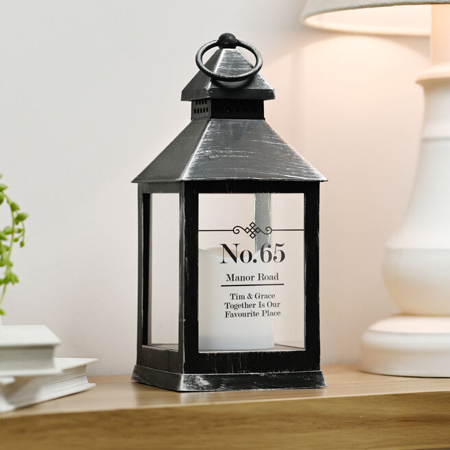 Personalised Elegant Diamond Rustic Black Lantern