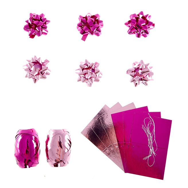 Light & Dark Pink Gift Bow, Tag & Ribbon Set