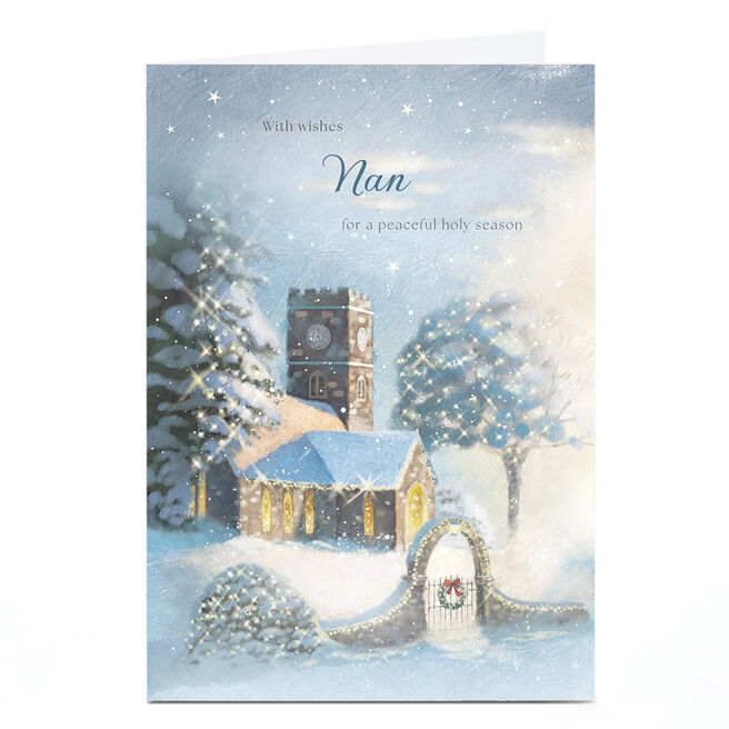 Personalised Christmas Card - Peaceful Snowy Church, Nan
