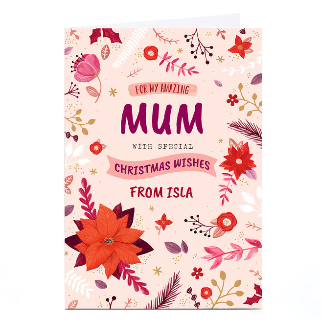 Personalised Christmas Card - Mum, Peach Background, Floral