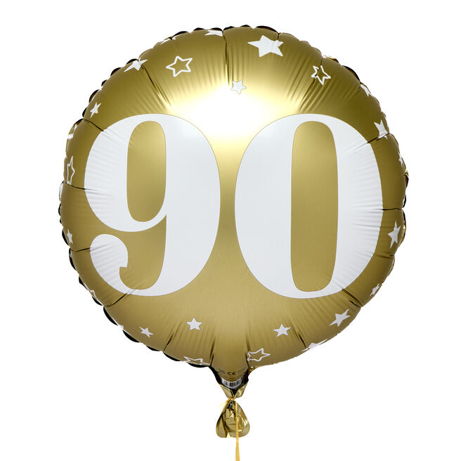 White & Gold Stars 90th 18-Inch Foil Helium Balloon