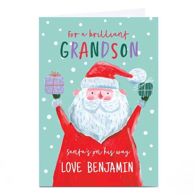 Personalised Christmas Card - Santa's on His Way, Grandson