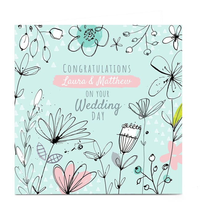 Personalised Nikki Whiston Wedding Card - Blue Florals