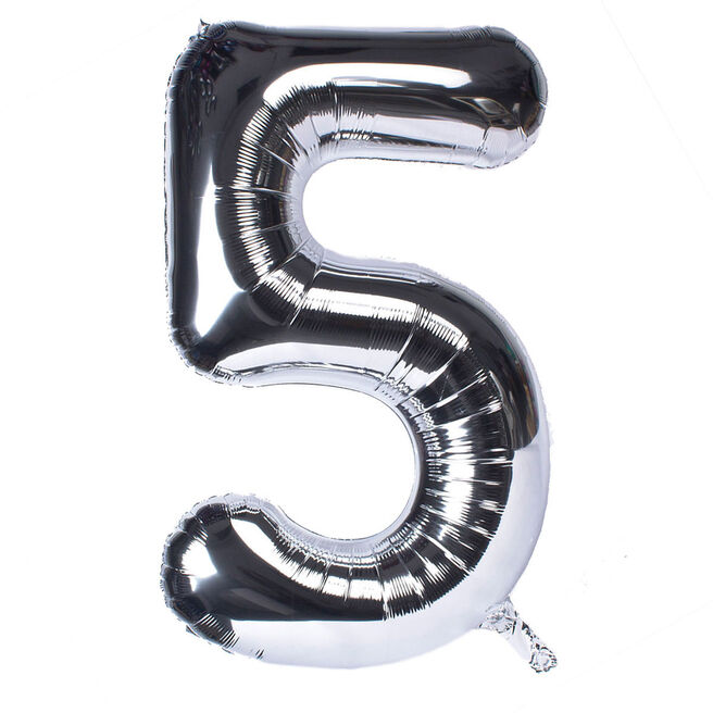Silver Number 5 Foil Giant Helium Balloon - Uninflated
