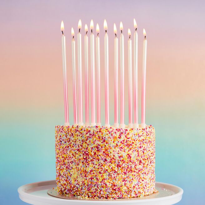 Pink Tall Ombre Skinny Cake Candles - Pack of 12