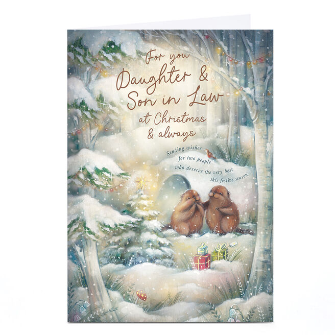 Personalised Christmas Card - Cute Beavers in Woods, Daughter & Son-in-Law