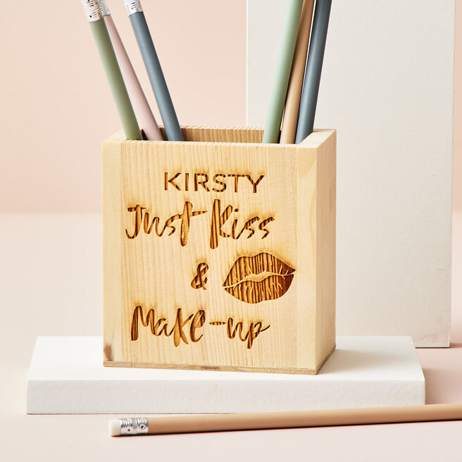 Personalised Wooden Pen Pot - Just Kiss and Make Up
