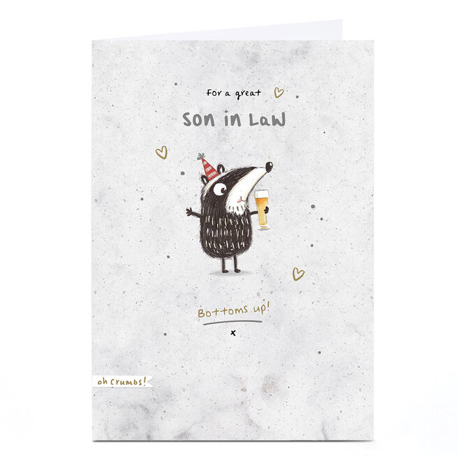 Personalised Birthday Card - Badger and Beer Bottoms Up, Son-in-Law