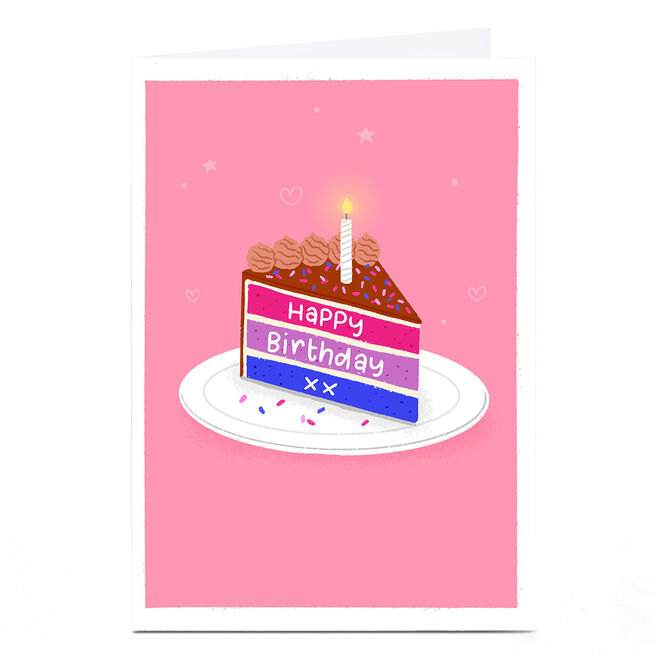 Personalised Blue Kiwi Birthday Card - Cake, Bisexual Pride Flag