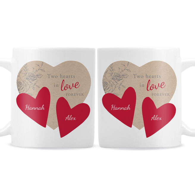 Personalised Two Hearts Twin Mug Set